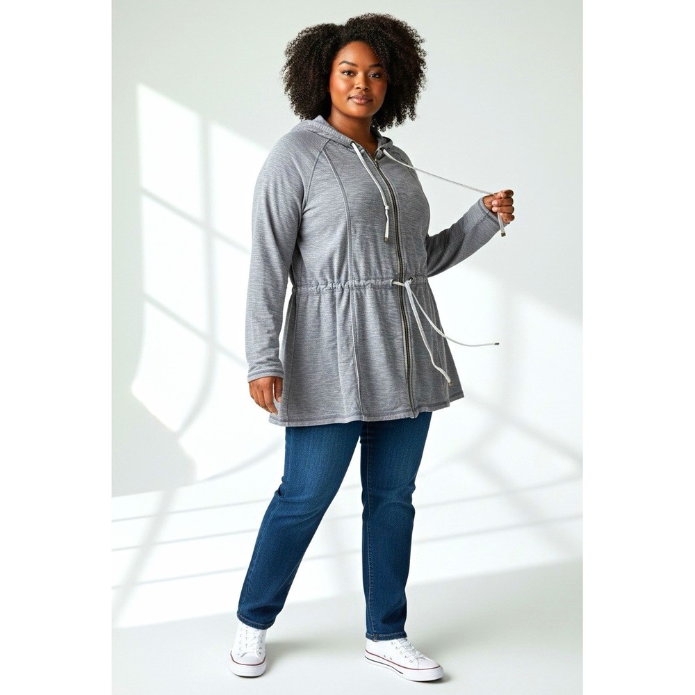 Tommy Bahama Womens XL Gray Solid Knit Cotton Full Zip Hoodie Drawstring